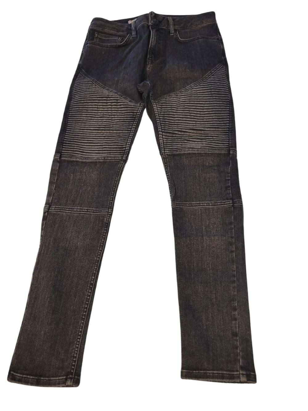 Topman Slim Black Ribbed Knee Moto Jeans